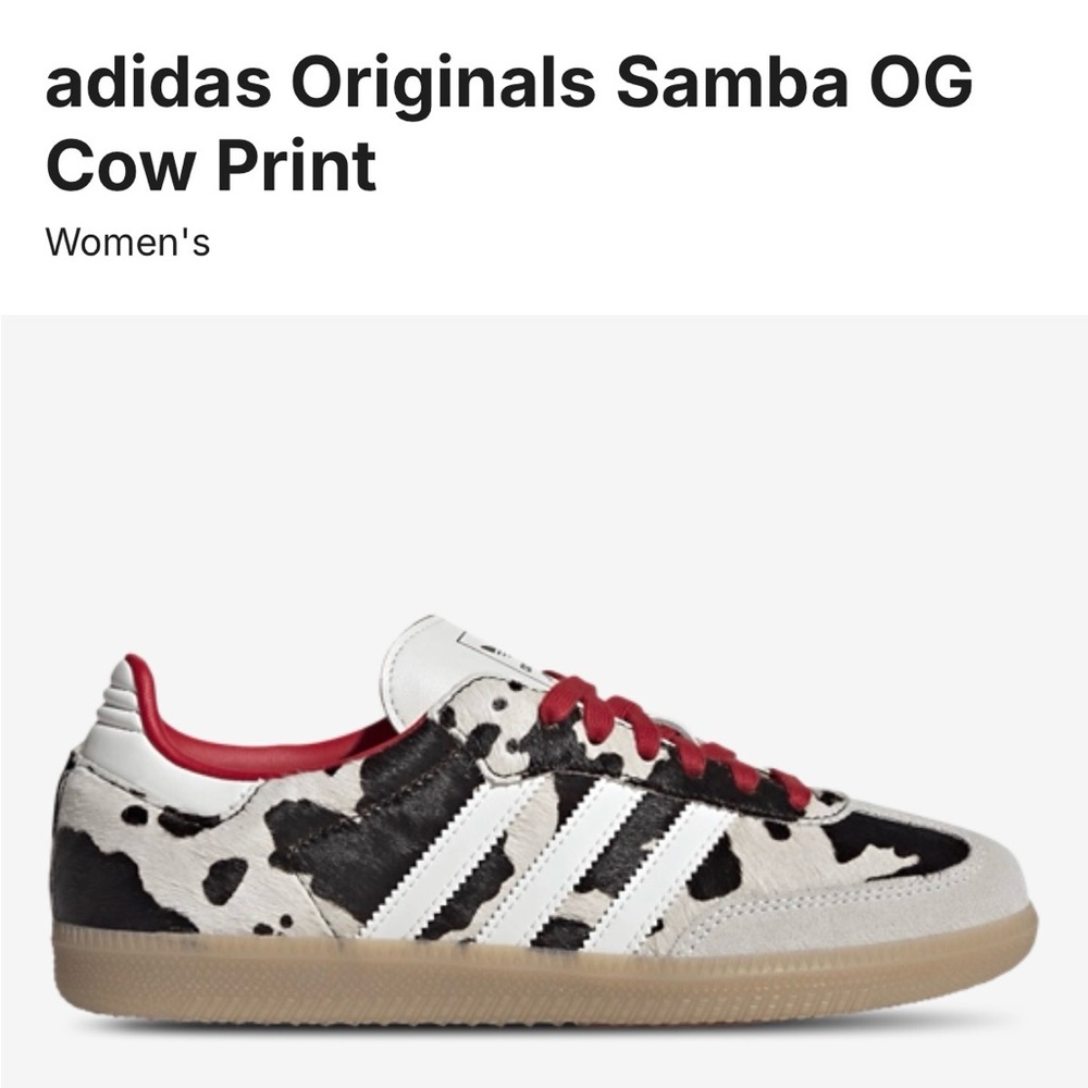 NWT sambas cow print shoes with red laces